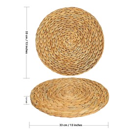 DAJAMAI Set of 6 Woven Placemats, 13'' Round Plate Chargers Natural Water Hyacinth Heat Resistant Non-Slip Weave Placemats Farmhouse Straw Braided Rattan Tablemats Wicker Placemats for Dining Table