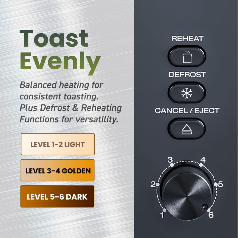 Elite Gourmet ECT3401 Long Slot 4 Slice Toaster, 1.5” Slot