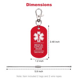 MEDMAX 2 Pack Medical Supplies Inside Tag, Handle with Care for Bags or Luggage Containing Medical Devices, Easy to Spot, Dual-Side Medical Alert Zipper Pull Bag Tags