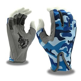 Rock Fish FP2000B Blue Camo Fishing Gloves with Standard Wrist and Synthetic Leather Palm, Durable, Salt & Fresh Water, One Pair, Medium