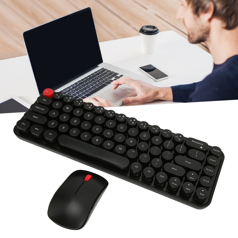 Wireless Keyboard Mouse Combo Mini Portable Retro Silent 2.4G Wireless