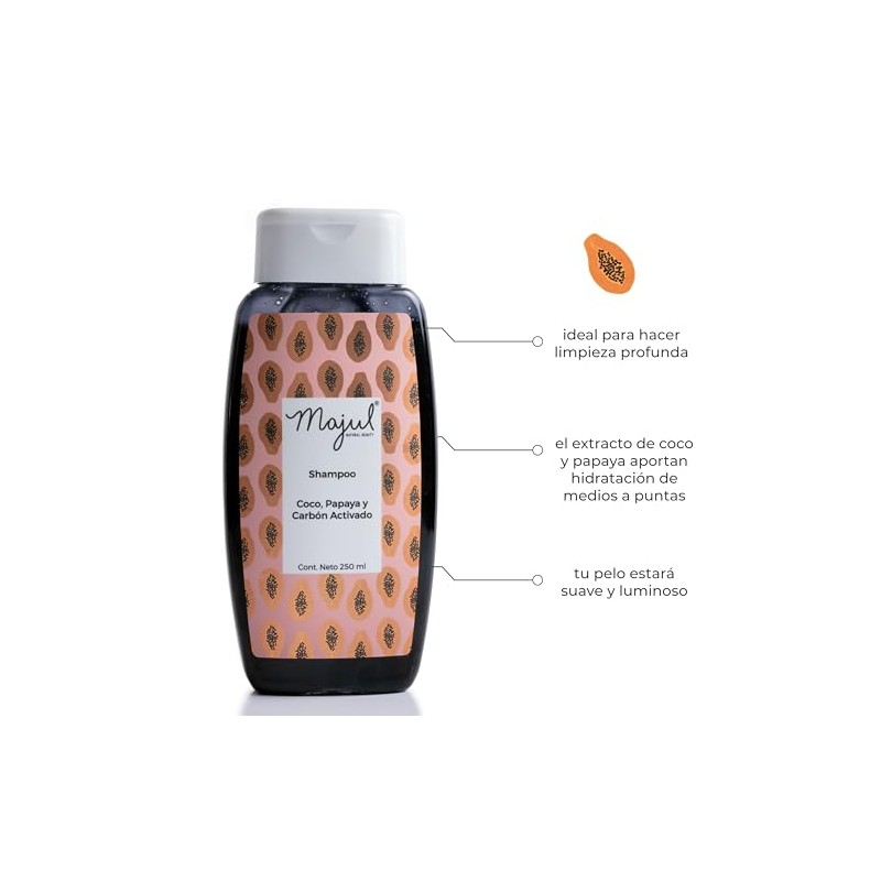 shampoo y acondicionador de papaya, coco y carbón activado, unisex,