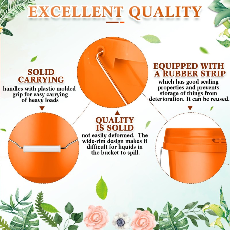 Ziliny 6 Pcs 2 Gallon Plastic Bucket Pail Container with