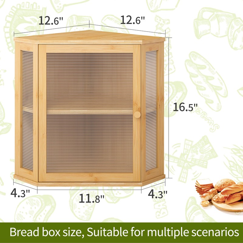 BMOSU Corner Bread Box for Kitchen Countertop Double Layer Bamboo