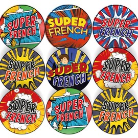 144 French Superhero Comic Stickers - 30mm - Glossy Reward Stickers
