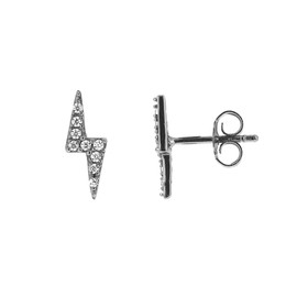 Sterling Silver Lightning Bolt Mini Stud Earrings, 925 Purity Cute and Minimal Design Cubic Zirconia Earrings
