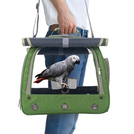Bird Carrier Parrot Travel Cage with Perch, Food Bowl, Tray and Breathable Clear Window, Bird Travel Bag for African Gray Cockatiel Caique Conure Quaker, for Vetting Camping Hiking (Green)