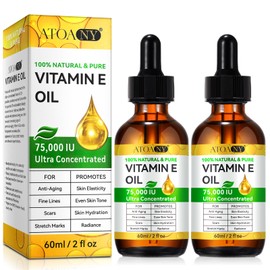 Vitamin E Oil 75,000 IU 2 pack - 100% Organic Pure Vitamin E Oil for Skin, Face, Hair, Body - Natural Antioxidant for Dryness, Wrinkles, Scars & Stretch Marks, Deep Hydration for Soft, Glowing Skin