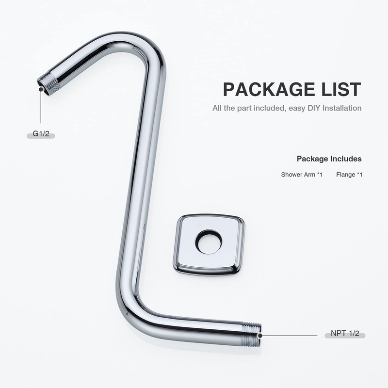 Angled Shower Arm with Flange S Shaped Rainfall Shower Head