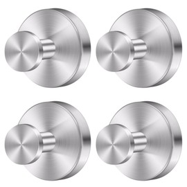 Fasbeu Silver Suction Cup Hooks for Shower Waterproof - Set of 4, No Drill Stainless Steel Towel Hooks for Bathroom Wall, Kitchen, Glass, Mirror, Tile - Ideal for Hanging Towels, Robes, and Loofahs