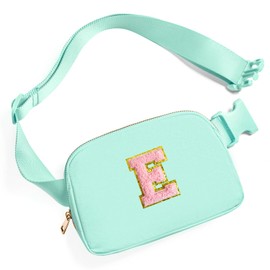 Gitus Belt Bag Fanny Pack Crossbody Bags with Initial Letter Patch Cute Stuff Birthday Gifts for Teenager Girls Trendy Preppy Stuff for Teen Girls Cool Stuff for Teens, Mint Green, 7.8" x 2.4" x 5", E