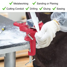 Housolution Universal Table Vise 3 Inch, 360°Swivel Base Bench Clamp Home Vise Clamp-On Vise Repair Tool Portable Work Bench Vise for Woodworking, Cutting Conduit, Drilling, Metalworking - Red