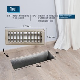 Fits 4x12 Duct Opening Floor Register with Louvered Design by Handua | Heavy Duty Walkable Design with Damper | Floor Vent Grille | Easy to Adjust Air Supply Lever | Brown
