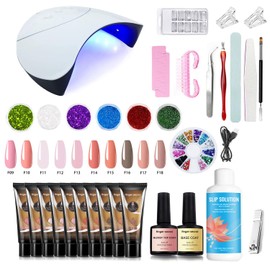 Poly Extension Gel Nail Kit - Professional Nail Gel Set with Slip Solution and Lamp Nail Art Design Beginner,All-in-One French Kit,Nail Thickening Solution (Package 2)
