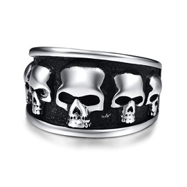 Cloyo Stainless Steel Men's Skull Ring Vintage Punk Gothic Jewellery for Men Biker Rings Silver Size 57 (18.1) - 67 (21.3), Stainless Steel