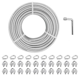 hannger 1/8" Wire Rope Kit, 100 Ft PVC Coated Steel Cable Guide Wire Tensioner Strainer Kit w/ 7×7 Strand Core Steel Wire for String Light Hanging Kit/Decking & Stair Railings/Shade Sails/Clothes Line