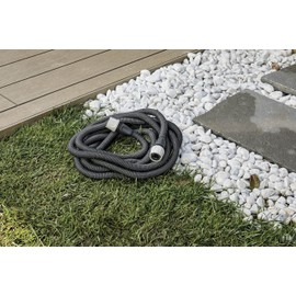 G.F. SRL Aquapop Grey Easy 10 10 m Self-Extending Fabric Hose Made in Italy with Mini Garden Sprayer and Connectors for Watering Gardens, Dark Grey