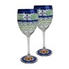 Golden Hill Studio Hand Painted Wine Glasses Set of 2 - Barcelona Blue Collection - Hand Painted Glassware by USA Artists - Unique and Decorative Wine Glasses, Kitchen Table Décor