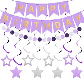 WD&CD Happy Birthday Decoration Banners for Birthday Party (Purple)