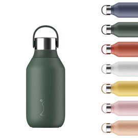 Chilly's Series 2 Water Bottle - Stainless Steel Thermal Bottles with Double Wall Vacuum, Soft Collar & Carry Loop - Pine Green, 350ml