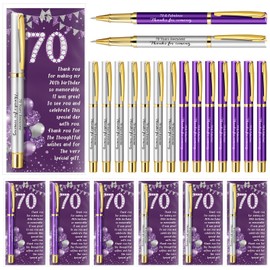 Feifeiya 50 Set 70th Birthday Party Favor for Guest Anniversary Party Favor with Purple and Silver Ballpoint Pens Thank You Cards for Women Men Birthday Souvenirs Anniversary Appreciation Gifts