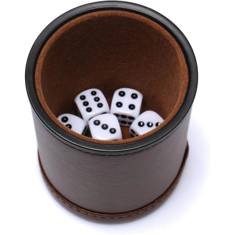 Leather Dice Cup Set Felt Lining Quiet Shaker with 5