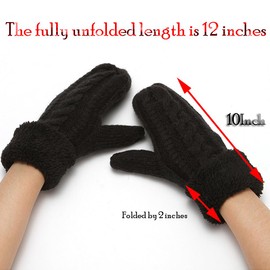 Men Women's Winter Gloves Warm Lining - Cozy Knit Thick Gloves Mittens - Knit Stretchy Material - Elastic Cuff - Extended Velvet (Black)