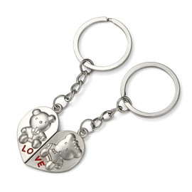 Komonee Valentines Day 2-Part Couple Keyrings Novelty Teddy Bear Heart Love Present Key Chains His Hers Mens Womens Gift Metal Car Keys Ring (KR-06)