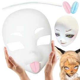 Liokoon Fursuit Head Base Furry Therian Mask, 3D Printed Plastic Mask DIY Anime Cosplay Props for Kawaii Cosplay (White)