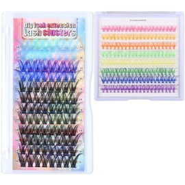 256 Pcs Colored Lash Clusters, Multicolor 10/12/14/16 mm DIY Lash Extension Kit, D Curl Individual Eyelash Extension Kit Colorful Eyelash Clusters Colorful False Lashes for Women