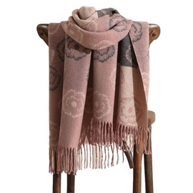 GFM® CSHSHL-B Cashmere Blend Scarf - Tree of Life Trees or Embossed Feathers, Camellia Dusky Pink