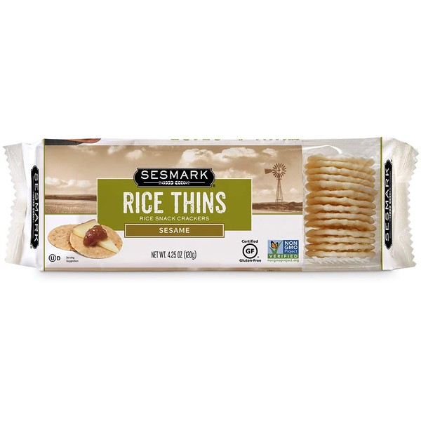 Sesmark Gluten Free Rice Thins Sesame - Non GMO Project Verified - 4.25 Oz. (Pack of 12)