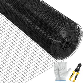VEVOR Hardware Cloth, 24" x50' & 1"x1" Mesh Size, Galvanized Steel Vinyl Coated 16 Gauge Welded Wire w/A Cutting Plier & A Pair of Fabric Gloves, for Garden Fencing & Pet Enclosures, Black