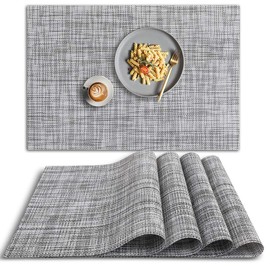 homEdge PVC Placemat, 4 PCS of Non-Slip Heat Resistant Place Mats, Washable Vinyl Placemats, Set of 4 – Gray
