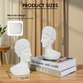 Modern Decorative Stone Bookends, Heavy Duty Book Ends Unique for Heavy Books, Cool Vintage Book Ends for Shelves & Office Desk, Thinker Sculpture Bookends
