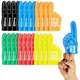24-Pack Mini Foam Fingers for for Sports-Themed Birthday, Mini Party Favors, Game Day Supplies, Mini Foam Hand Fingers It's Going Down, We're #1 (6 Colors, 5.5 in)