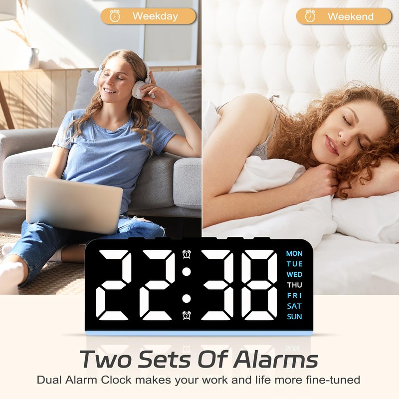 Necomi 【Upgrade】 6.8'' Digital Alarm Clock, LED Alarm Clock with