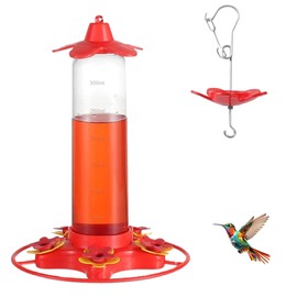 [Patent #1060866S] Hummingbird Feeder 12 oz, 5 Feeding Ports Plastic Humming Feeders for Outdoors Hanging, Upgraded Anti-Fall Hook, Ant Moat, Leak-Proof, Easy to Clean (1 Pack)
