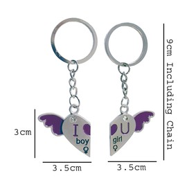 Komonee Valentines Day 2-Part Couple Keyrings Novelty I Love You Wings Love Present Key Chains His Hers Mens Womens Gift Metal Car Keys Ring (KR-07)