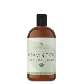 Vitamin E Oil - Organic, USDA Certified Organic, Natural Vegan Cruelty-Free Bulk Extra Strength for Face Skin Hair Body Eyelashes Locs Nails - Moisturizer DIY Cream Lotion (16 oz.)