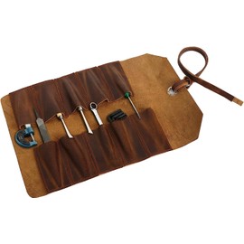 Leather Tool roll up Pouch 10 Slot,Portable Wrench roll for Barbers,Woodworker,Painter,Chisel Tool (Full Grain Leather)