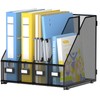 4 Vertical Compartments Magazine File Holder, Metal Binder Organizer, Black