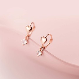 K.L.Y Hoop Earrings, Women's Popular, Heart, 925 Silver, Dangling, Zirconia CZ, Ring Earrings, Sterling Silver, Hypoallergenic, Accessories, Birthday Gift, Women's Jewelry, Cubic Zirconia