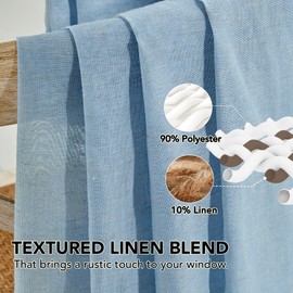 Deconovo Semi Sheer Linen Curtains - Light Filtering Curtains for Living Room, Back Tab Semi Transparent Balance Privacy Drapes (Light Blue, 52W x 72L Inch, 2 Panels)