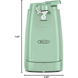 BELLA Electric Can Opener and Knife Sharpener, Multifunctional Jar and Bottle Opener with Removable Cutting Lever and Cord Storage, Stainless Steel Blade, Sage