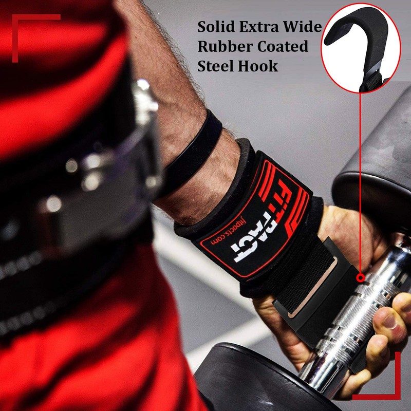 FITPACT Weight Lifting Hook Straps Wrist Support Training Gym Bodybuilding