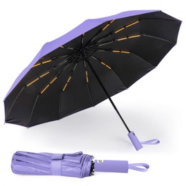 SOPPY Folding Umbrella Windproof, 12 Reinforced Ribs Travel Umbrella for Men Women,Auto Open and Close, Strong and Portable, Lightweight Umbrella with Teflon Coating-Purple