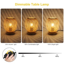 Pheashine Bamboo Table Lamp, Dimmable Wooden Base, Bedside Lamp, E27 Socket with Cable for Living Room, Bedroom