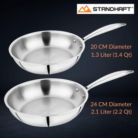 STANDHAFT Professional 3-ply Stainless Steel Cookware Set of 2 | Induction and Oven Compatible | Riveted Handles