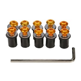 10PCS Motorcycle Windshield Bolts Screws Kit, Aluminum Alloy Motorbike Windscreen Body Mounting Bolts Nuts, Compatible with Motorcycle Cowls Well Nuts Fairing Fasteners Screw (Gold)
